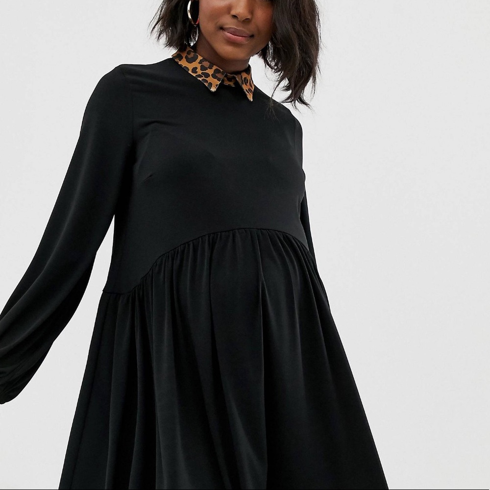 ASOS maternity festive leopard collar swing dress